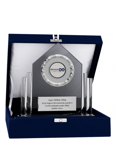 Kadife Kutulu Kristal Plaket 23 cm