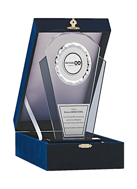 Kadife Kutulu Kristal Plaket 26 cm
