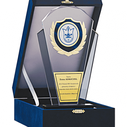 Kadife Kutulu Kristal Plaket 26 cm