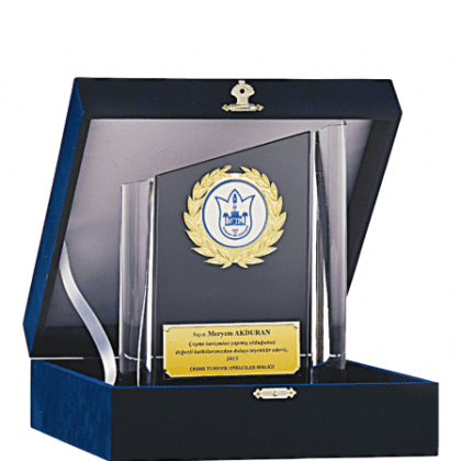 Kadife Kutulu Kristal Plaket 23 cm