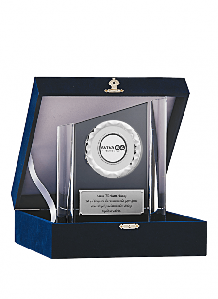 Kadife Kutulu Kristal Plaket 23 cm