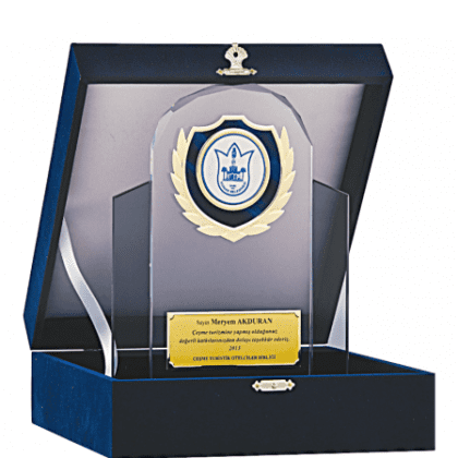 Kadife Kutulu Kristal Plaket 24 cm