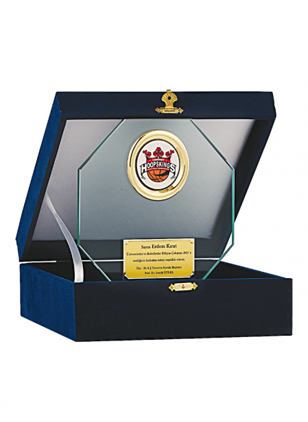 Kadife Kutulu Kristal Plaket 18 cm