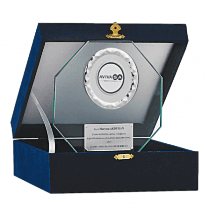 Kadife Kutulu Kristal Plaket 18 cm