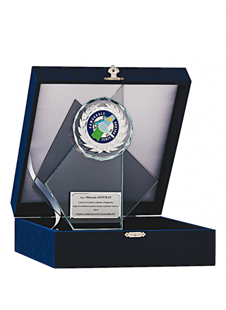 Kadife Kutulu Kristal Plaket 24 cm